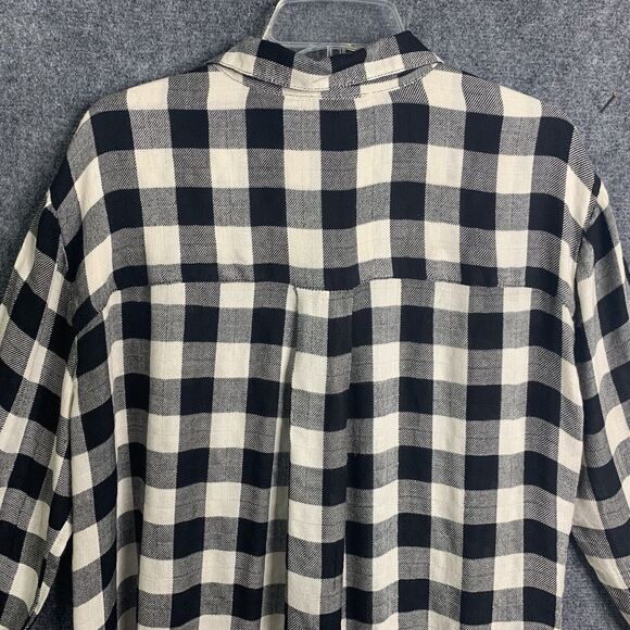 Jane & Delancey B&W Check Rayon Light Flannel Shirt Women M Long Sleeve Soft - Picture 7 of 13